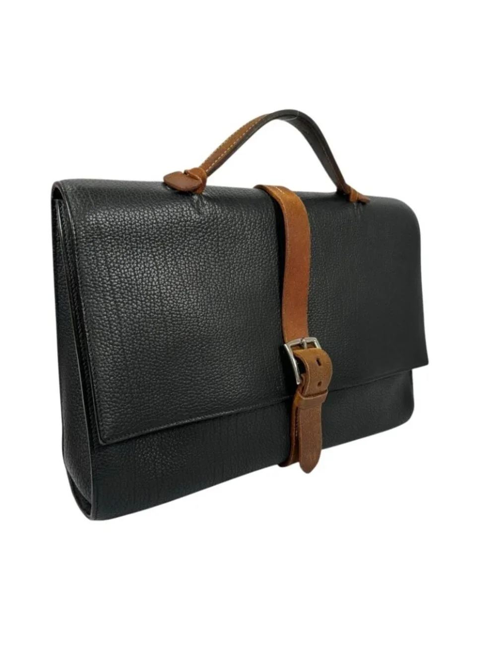Hermes Etriviere Document Fjord Black Business Bag Silver